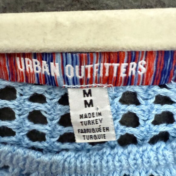 Urban Outfitters Chloe Crop Open-Knit Sweater Top Bell Sleeves M Blue Yellow - Picture 4 of 9